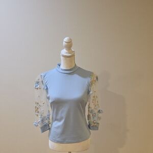 Blue Sheer Sleeve Women's Top